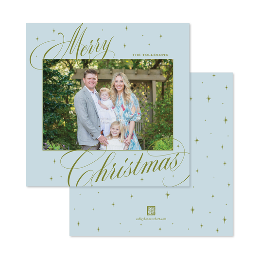 Celestial Square Calligraphy Card in Ice Blue