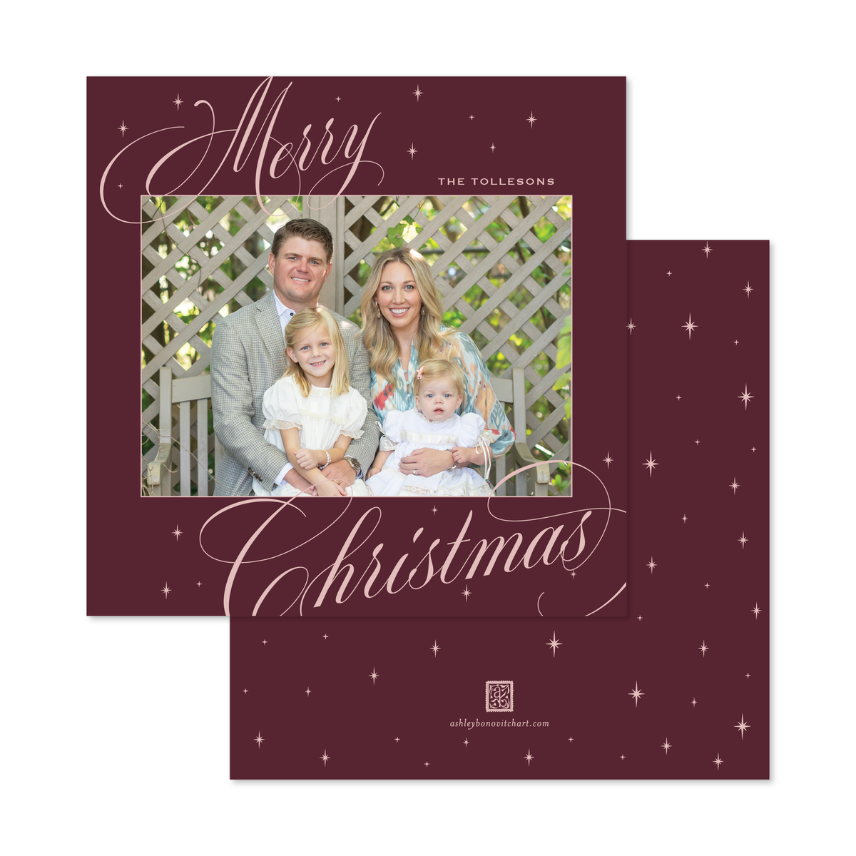 Celestial Square Calligraphy Card in Burgundy/Ballet Pink