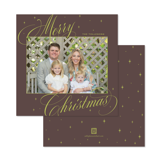 Celestial Square Calligraphy Card in Brown/Chartreuse