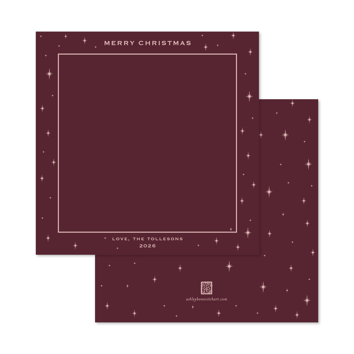 Celestial Square Photo Mount Card in Burgundy