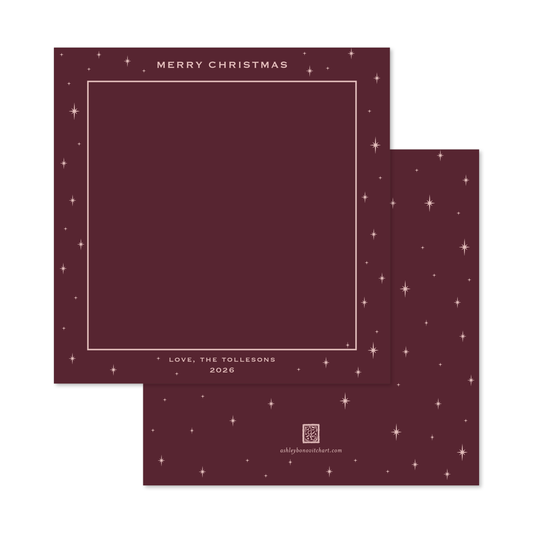 Celestial Square Photo Mount Card in Burgundy