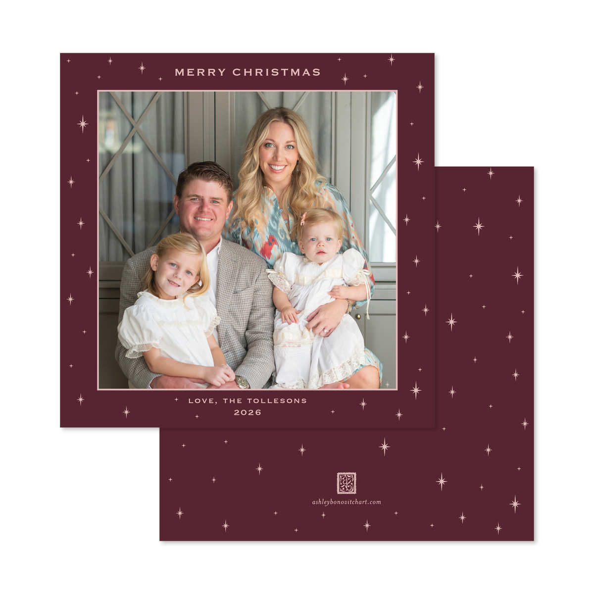 Celestial Square Photo Mount Card in Burgundy