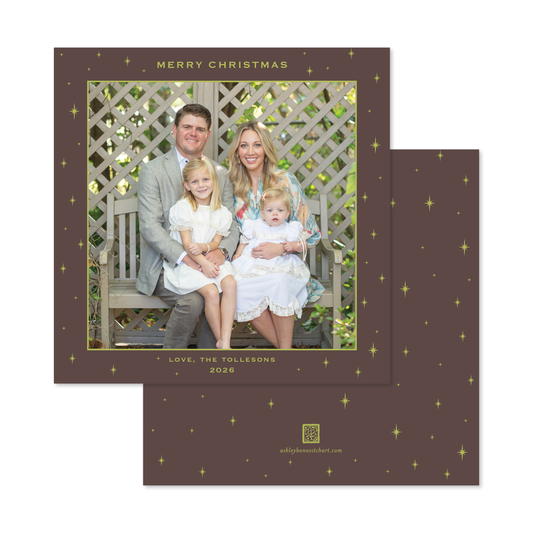 Celestial Square Printed Photo Card in Chocolate/Chartreuse
