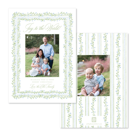 Dainty Blue Trellis Christmas Card - Portrait
