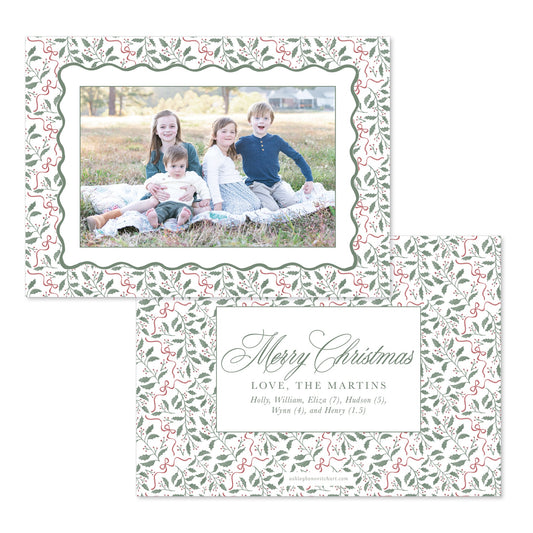 Holly Bows Christmas Card in Landscape