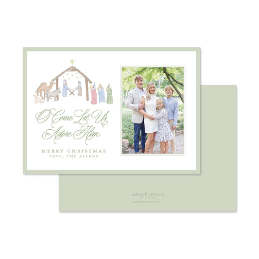 Pastel Nativity Christmas Card in Landscape