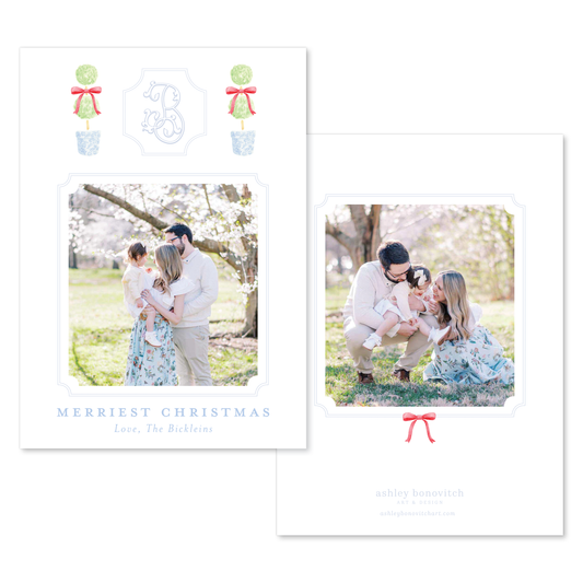 Topiary Crest Christmas Card in Red - Portrait