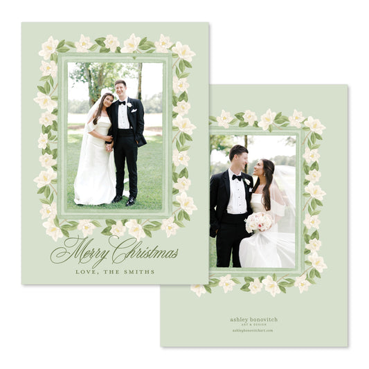 Magnolia Border Christmas Card in Sage