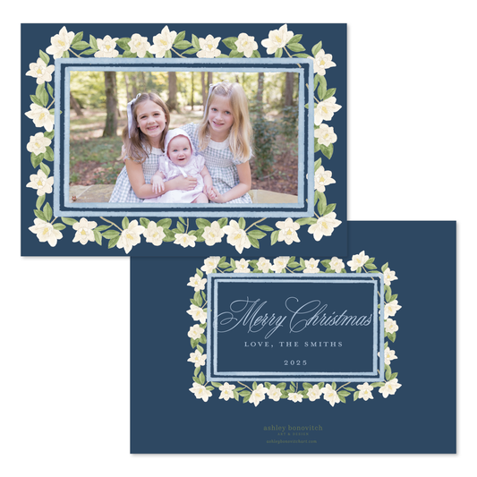 Magnolia Border in Navy - Landscape