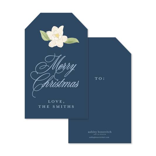 Christmas Magnolia Tags in Navy