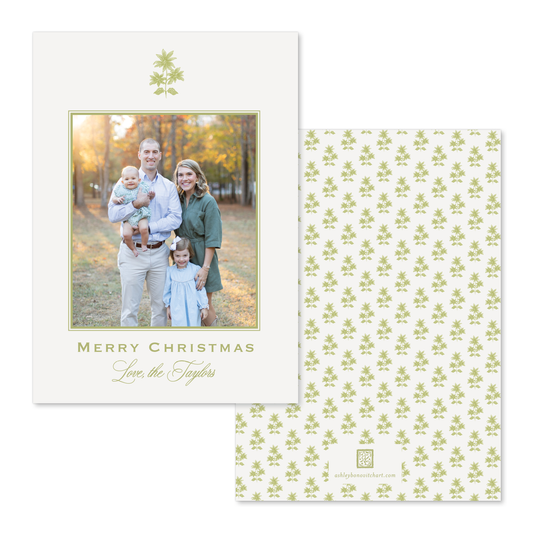 Poinsettia Block Print Christmas Card in Chartreuse