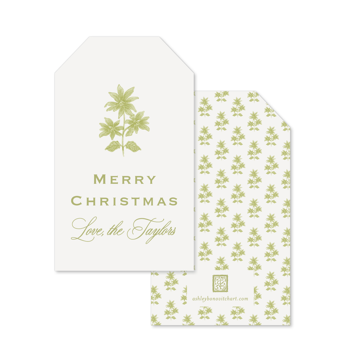 Poinsettia Block Print Gift Tags in Chartreuse