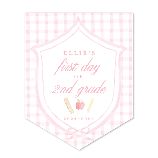 Large Back to School Sign in Pink Gingham Crest