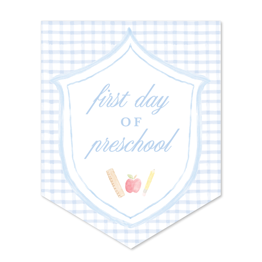 Large Back to School Sign in Blue Gingham Crest