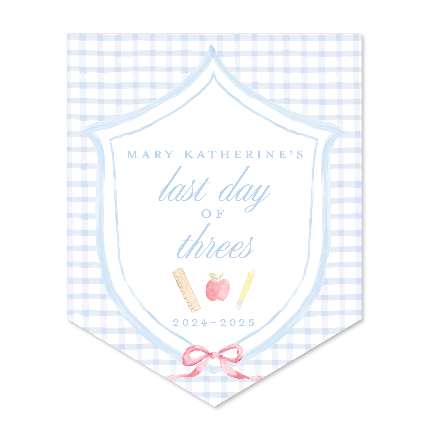 Large Back to School Sign in Blue Gingham Crest