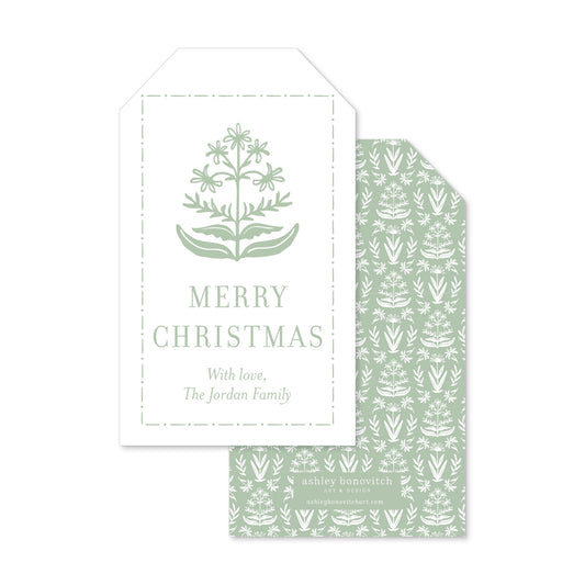 Sage Block Print Christmas Gift Tags
