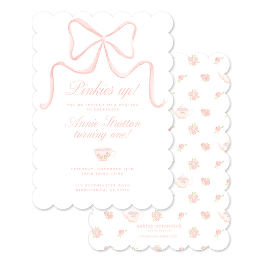 Pink Bow Tea Party Invitations