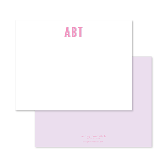 Bright Monogram Shadow Stationery Set in Pink/Lavender