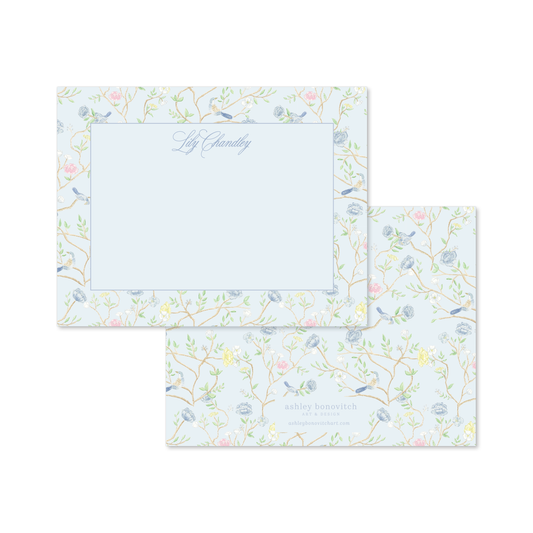 Chinoiserie Birds Stationery Set in Blue