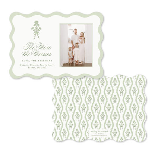 Block Print Bows Wavy Christmas Card - Landscape