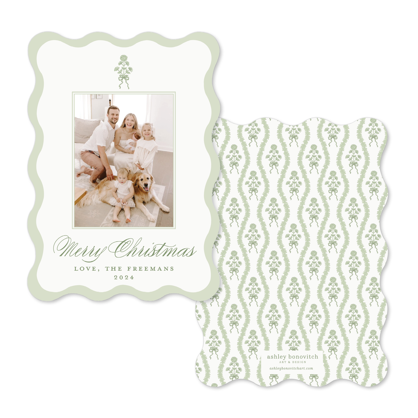 Block Print Bows Wavy Christmas Card