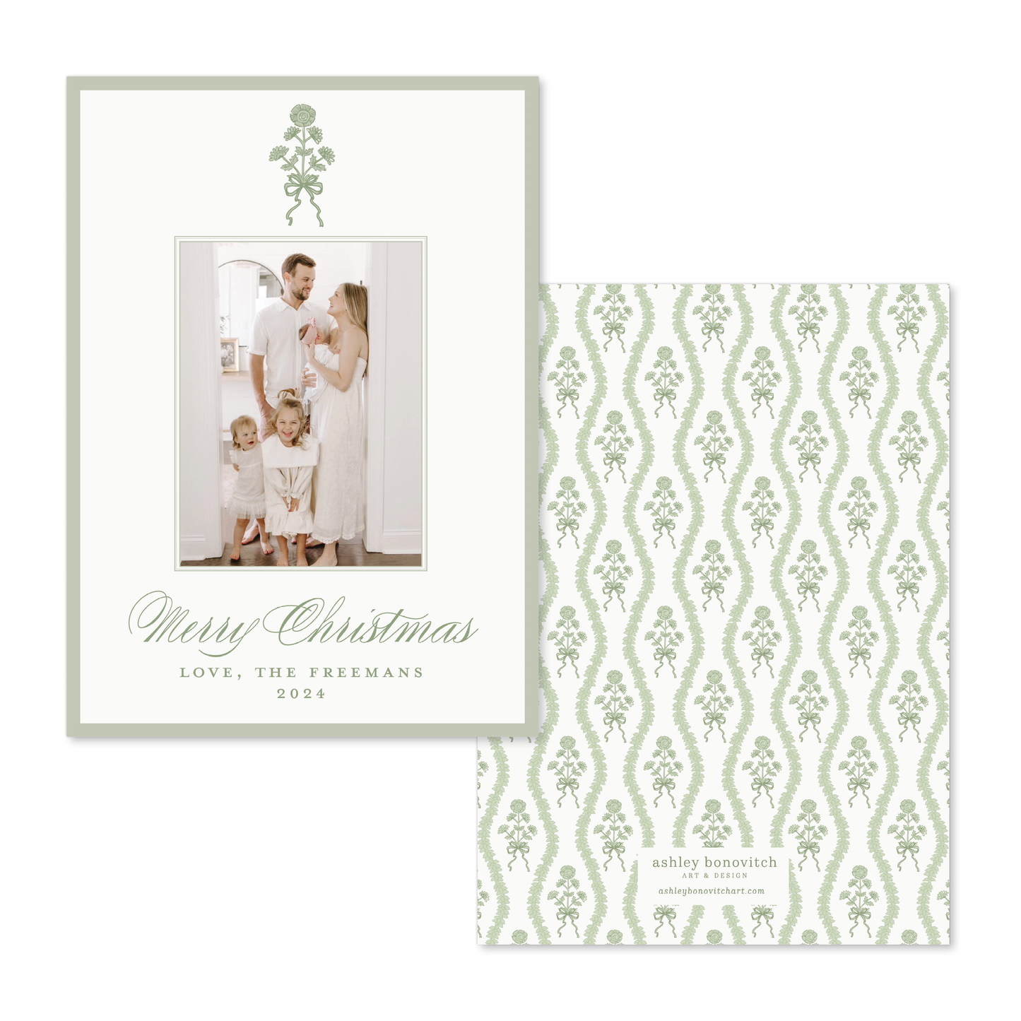 Block Print Bows Christmas Card