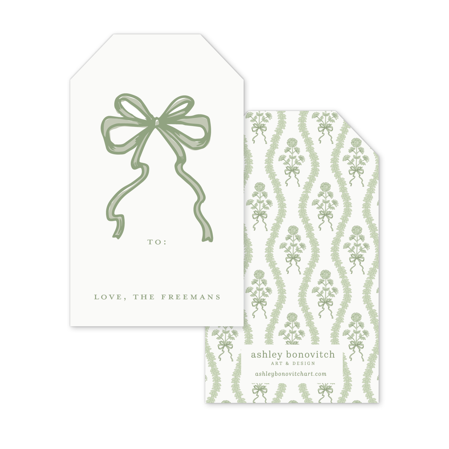 Block Print Bows Christmas Gift Tags