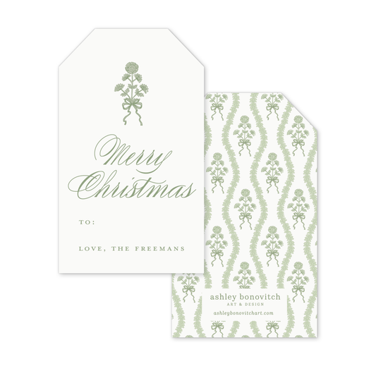 Block Print Bows Pattern Christmas Gift Tags