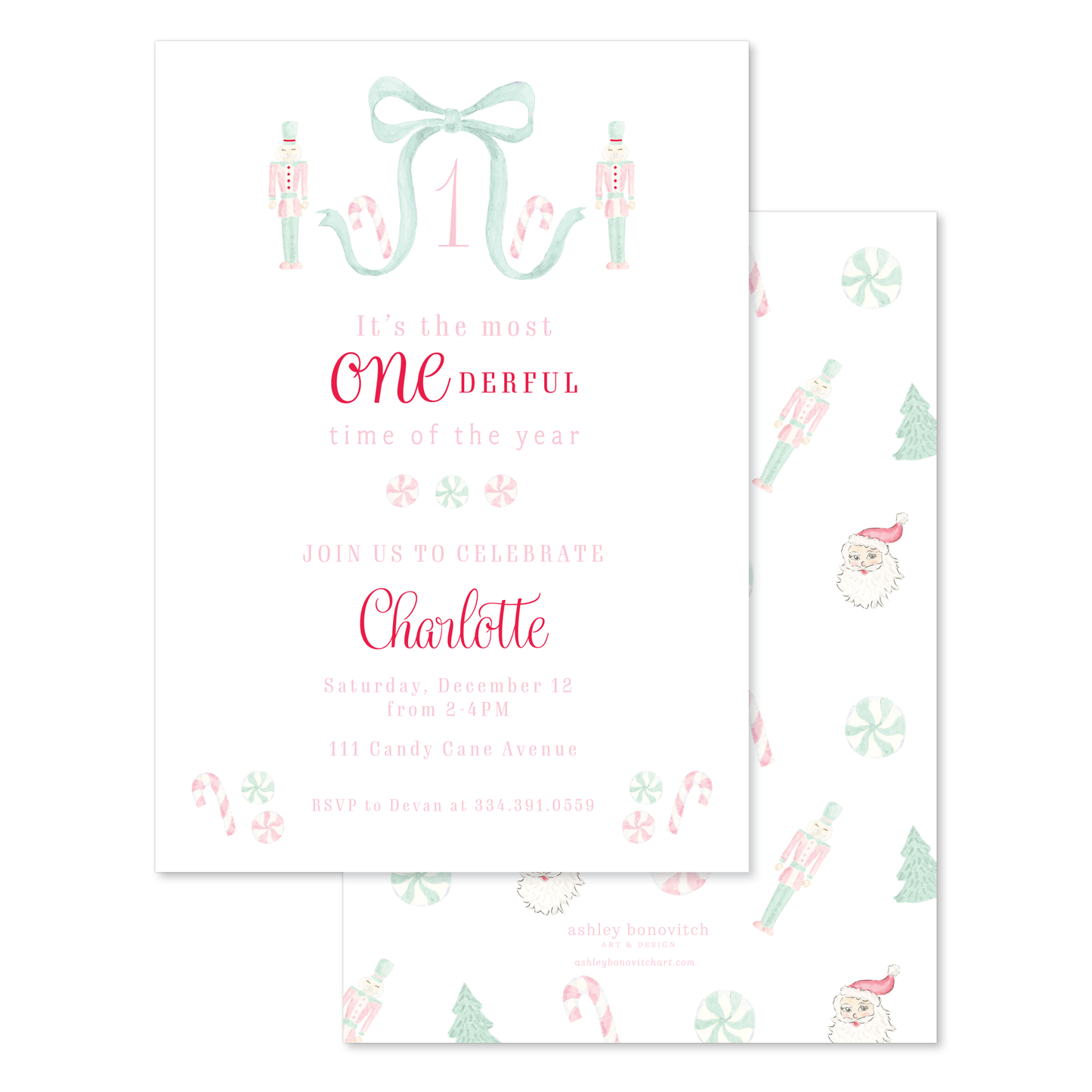 Christmas Bow Crest Party Invitations