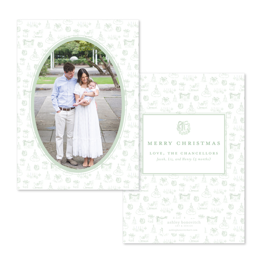 Christmas Toile Card in Green