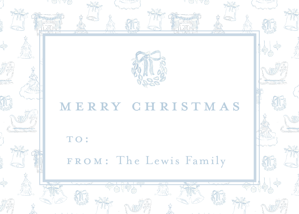 Christmas Toile Gift Stickers in Blue