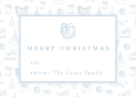 Christmas Toile Gift Stickers in Blue