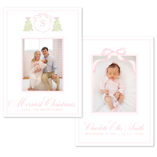 Christmas Tree Birth Announcement in Pink - Portrait