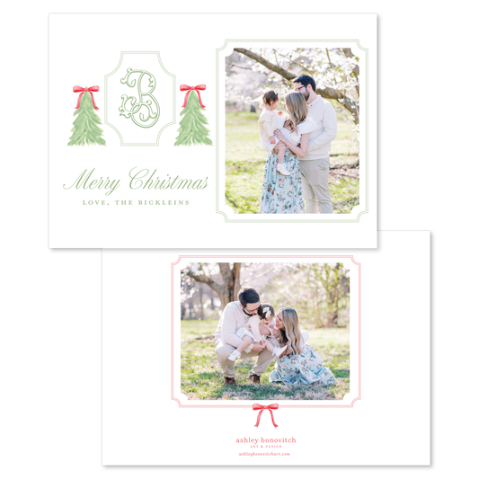 Christmas Tree Crest Card in Red - Landscape