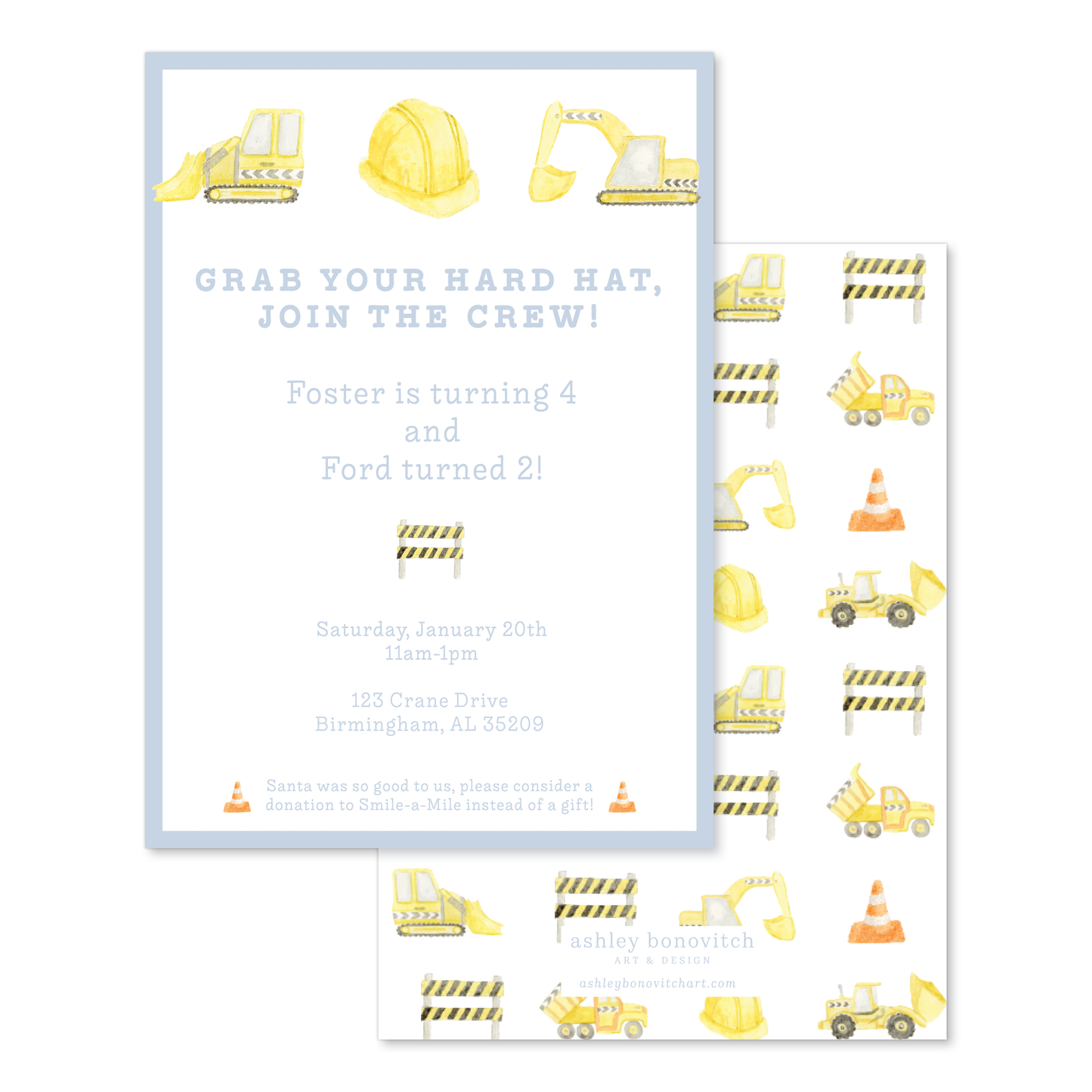 Construction Party Invitations in Portrait