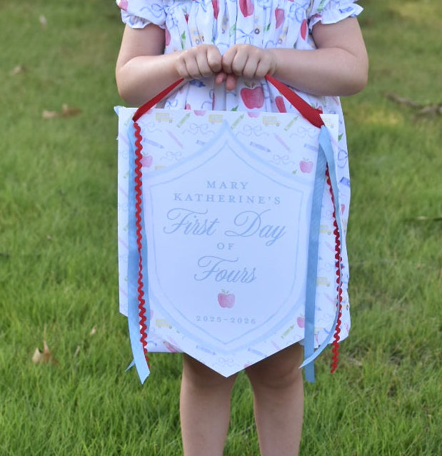 Large Back to School Sign in School Supplies and Bows