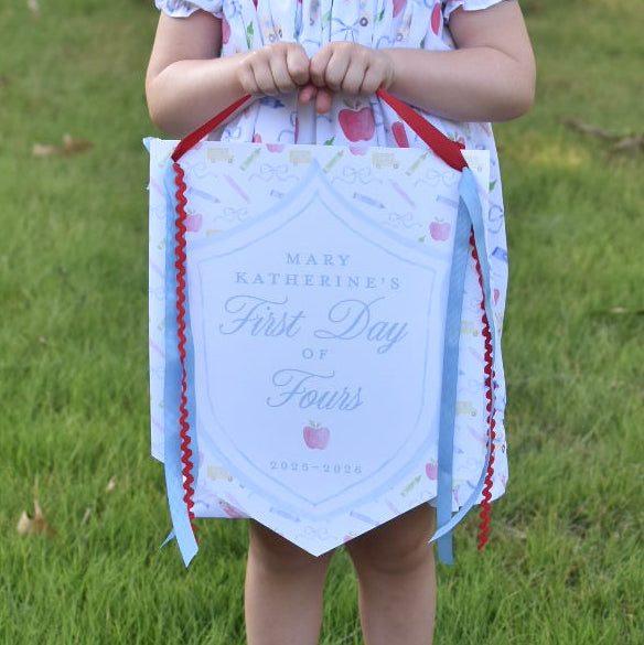 Large Back to School Sign in Blue Gingham Crest