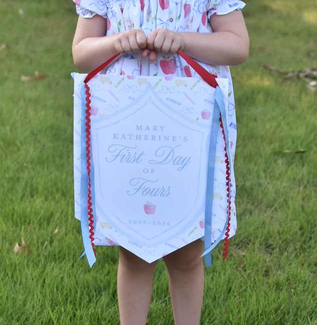 Large Back to School Sign in Pink Gingham Crest