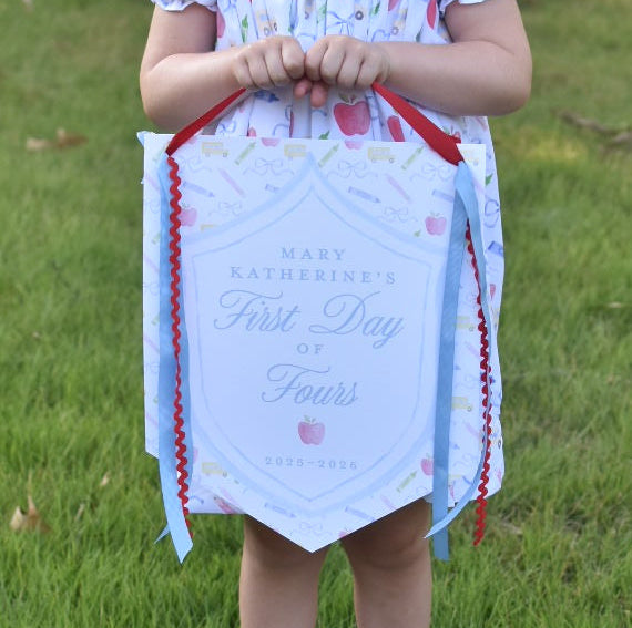 Large Back to School Sign in Blue Scallop
