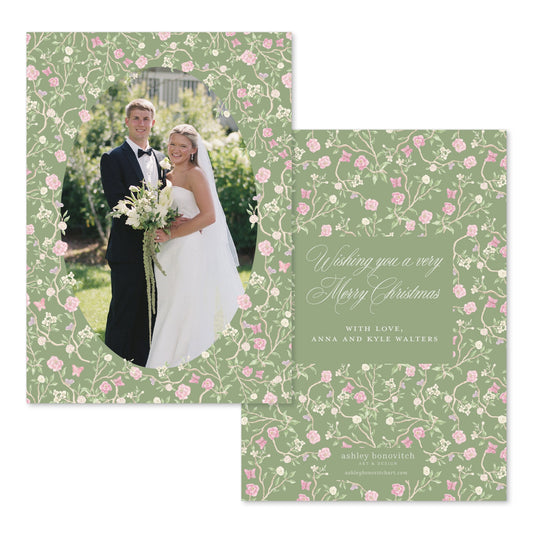 Chinoiserie Christmas Card in Green