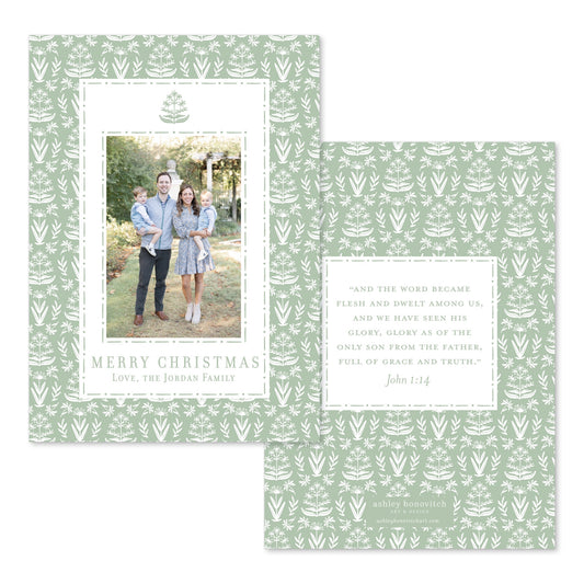 Sage Block Print Christmas Card