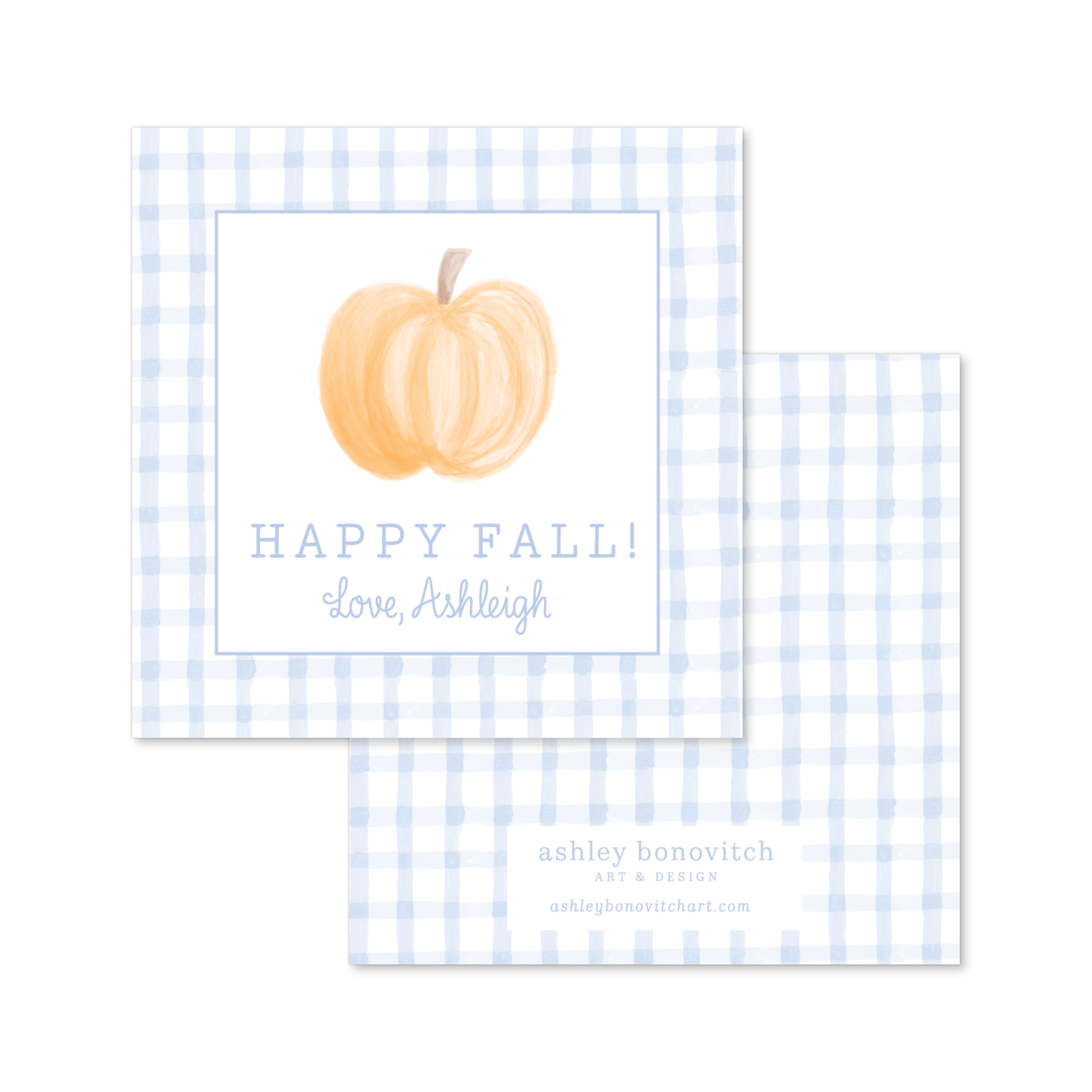 Fall Pumpkin Gift Tags in Blue Gingham