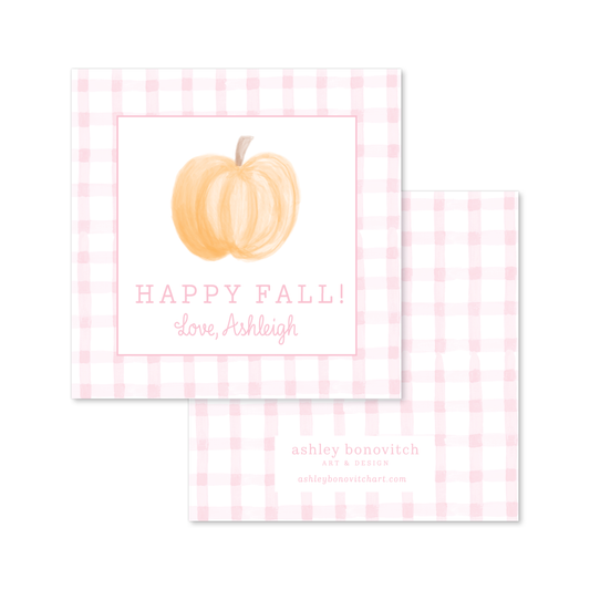 Fall Pumpkin Gift Tags in Pink Gingham