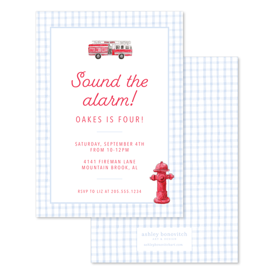 Fire Truck Party Invitation in Gingham