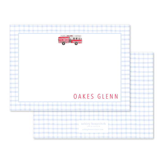 Fire Truck Stationery Set in Gingham