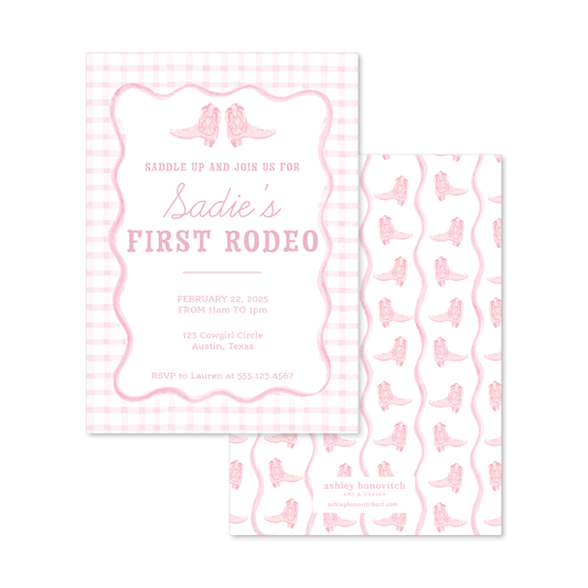 First Rodeo Invitations in Pink