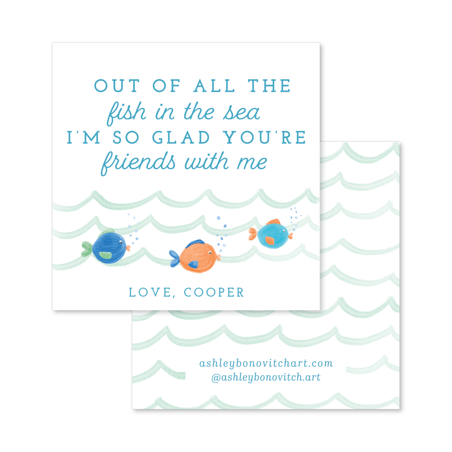 Fish in the Sea Valentines Tags in Blue
