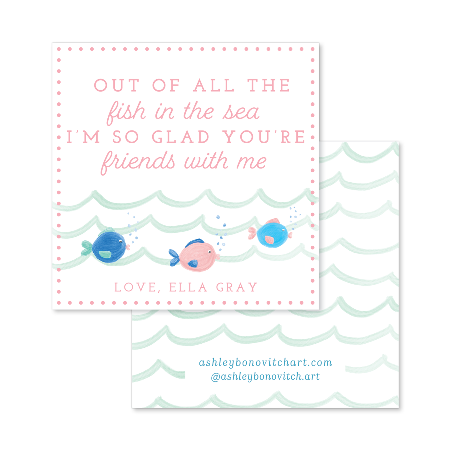 Fish in the Sea Valentines Tags in Pink