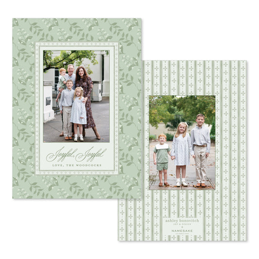 Lily Of the Valley with Ticking Stripe Christmas Card - Ashley Bonovitch Art + Design x Namesake Celebrations