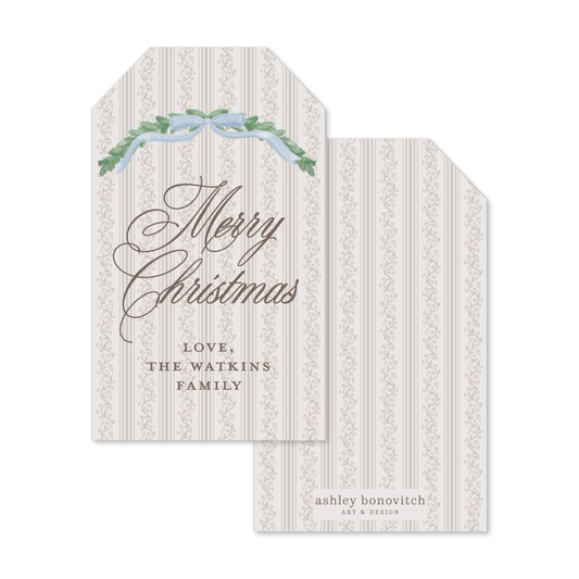 Floral Vine Stripe Christmas Tags
